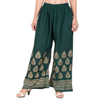 PAVONINE Bottle Green Color Golden Printed Rayon Fabric Sharara For Women & Girls | Grocsy