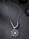 NVR Women's Silver-Toned Decent Floral Shape Pendant with Chain | Grocsy