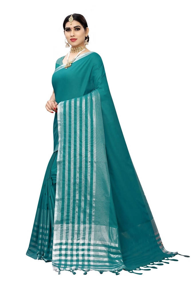 Vamika Rama Green Cotton Silk Weaving Saree (Twitter Rama) | Grocsy