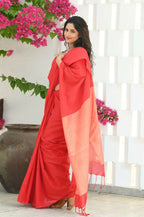 Beatitude Red Cotton Ghicha Pallu Saree | Grocsy