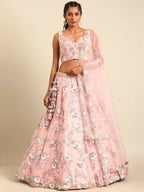 House of Panchhi Pink Net Sequins and Zarkan embroidery Lehenga choli & Dupatta | Grocsy