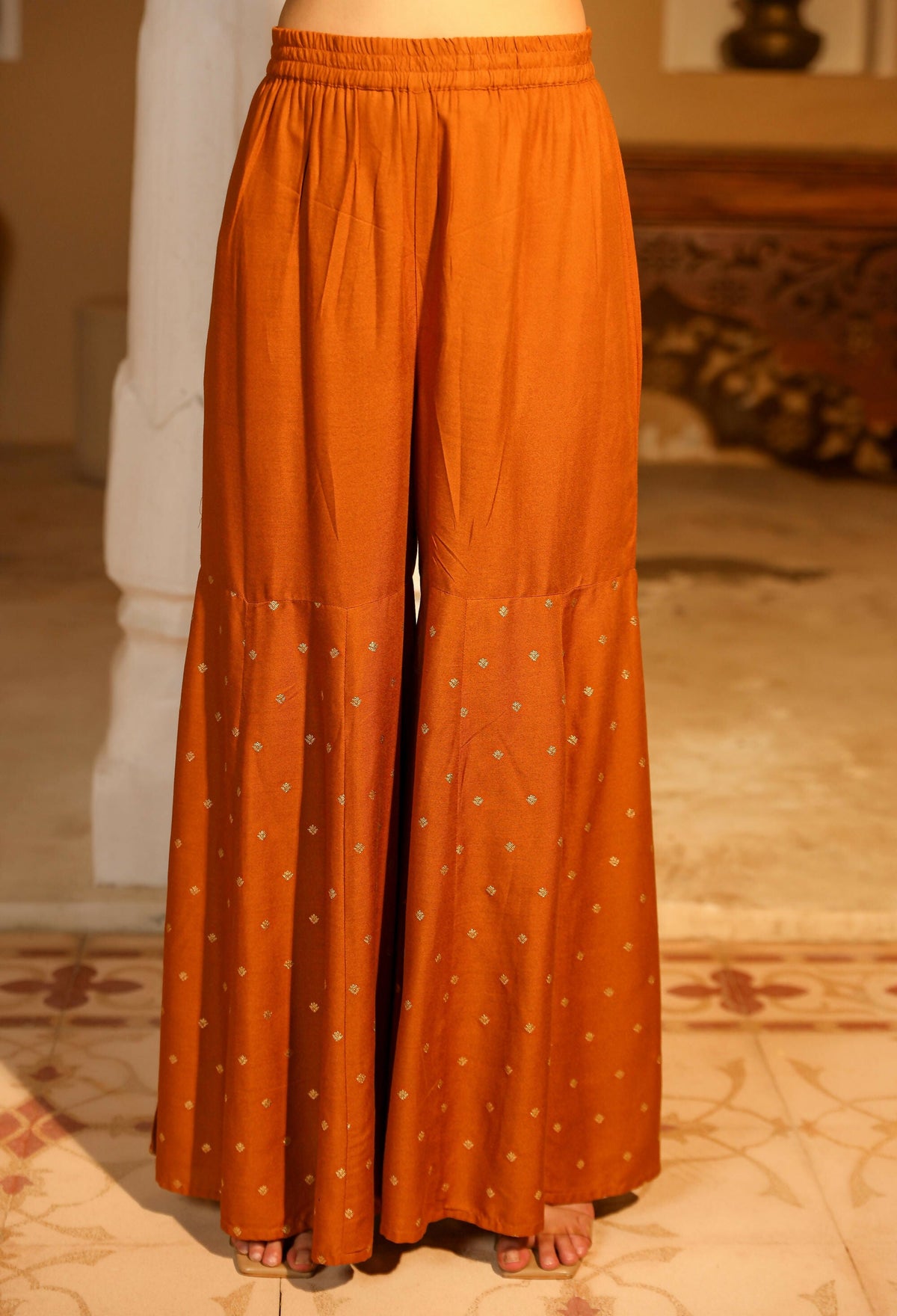 Juniper Women's The Swarn Mustard Ethnic Motif Printed Rayon Kurta Pant And Dupatta With Zari Work & Sequins | Grocsy