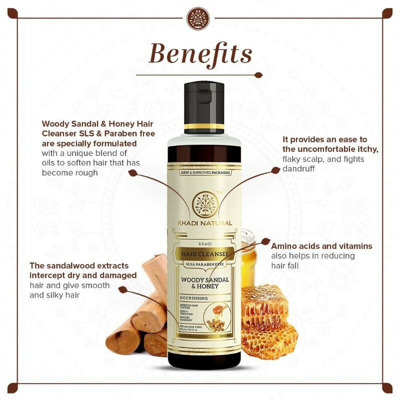 Khadi Natural Woody Sandal & Honey Hair Cleanser | Grocsy