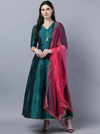 Myshka Green Red Ethnic Motifs Ethnic Anarkali Dress With Dupatta | Grocsy