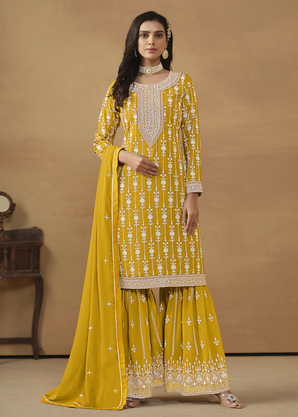 Radiant Yellow Embroidered Wedding Festive Gharara Suit - Emponline | Grocsy