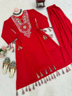 The52 Women's Gorgeous Rayon Fabric Thread Work Straight Kurta Palazzo Set | Grocsy