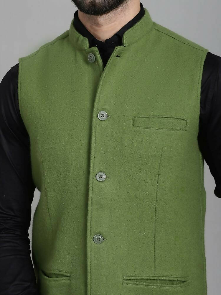 Even Apparels Nehru Jacket With Welt Pockets - Olive | Grocsy