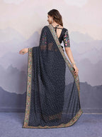 Black Georgette Bandhani Printed,Embroidery Work Saree - Surkhi | Grocsy