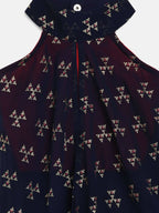 Ahalyaa Navy Printed Chanderi Silk Kids Kurta With Pant For Girls | Grocsy