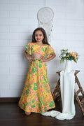 Aayaa Designer Printed Chinon Crochet Sequance Kids Lehenga Choli - Yellow | Grocsy