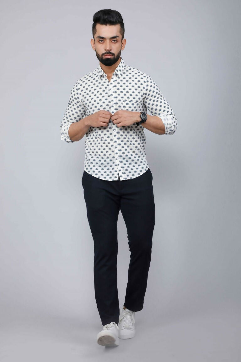 Miravan Men's Grey Floral Print Comfort Cotton Casual Shirt | Grocsy
