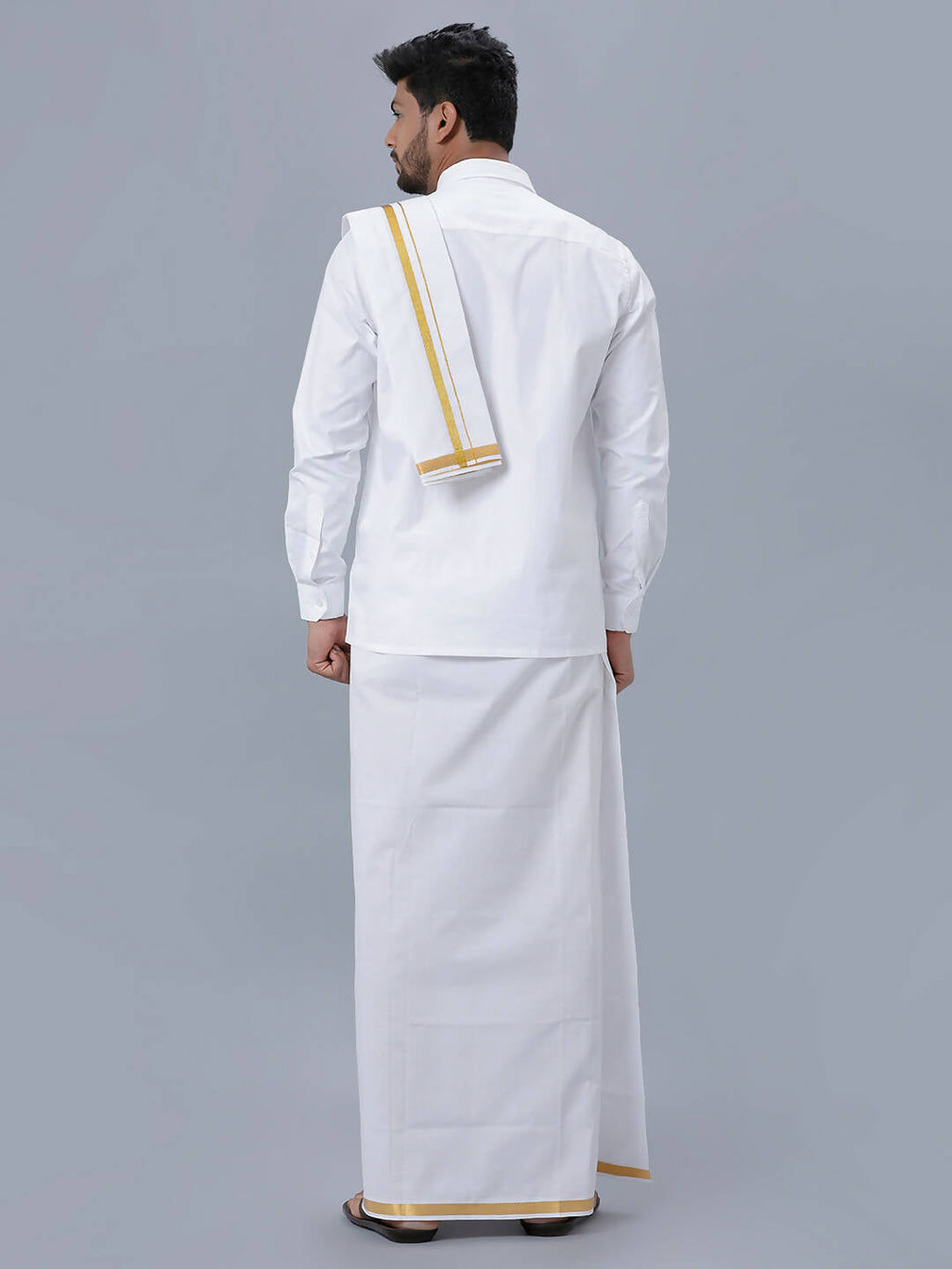 Ramraj Cotton Premium Wedding White Readymade Dhoti, Shirt & Towel Set Dhanvanthri | Grocsy