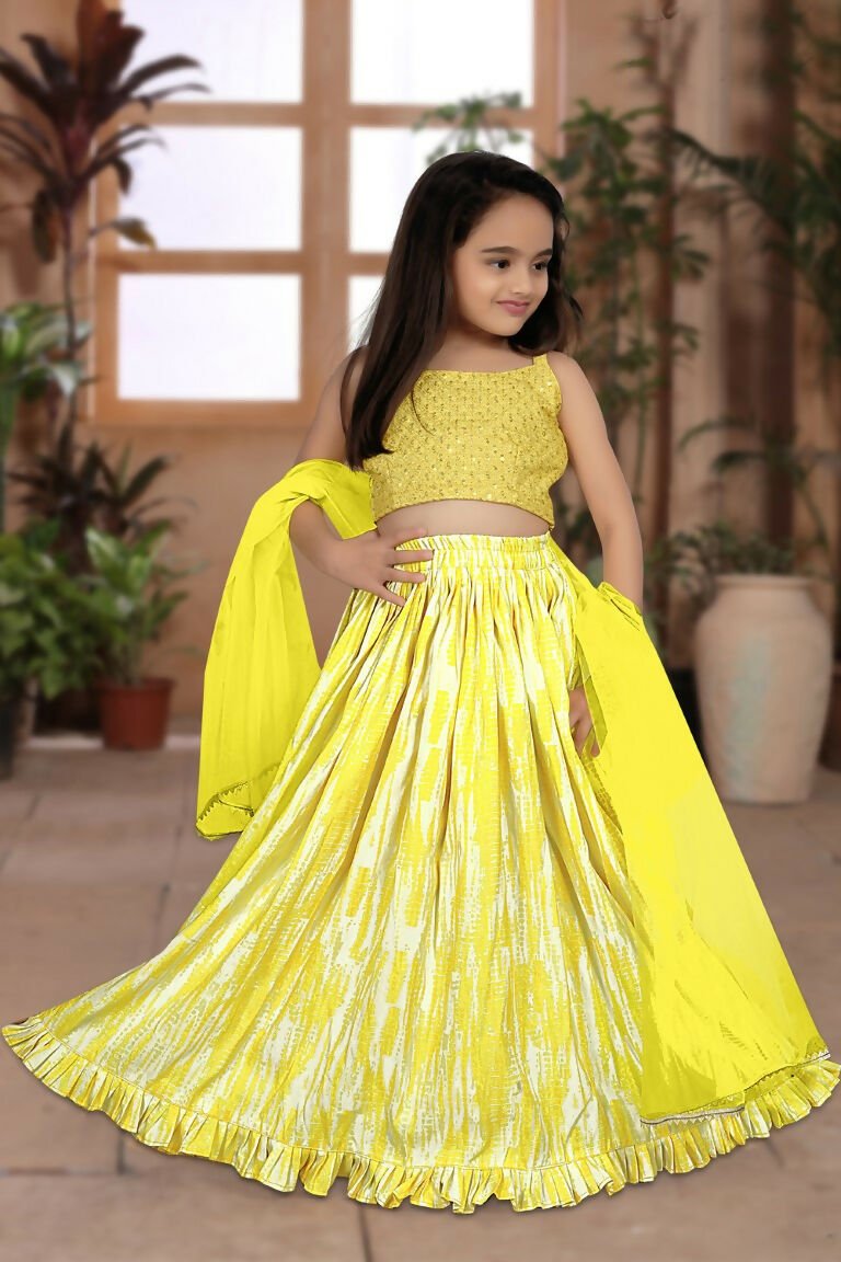 Aayaa Designer Heavy Sequance Work Kids Lehenga Choli - Yellow | Grocsy