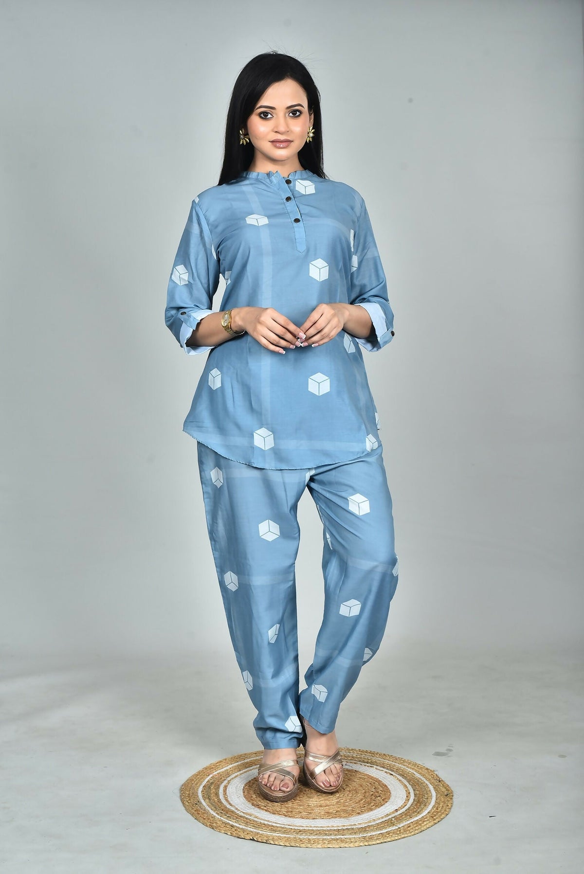 Morchari Digital Print Semi Muslin Co-Ord Set Top & Trouser-Multicolor | Grocsy