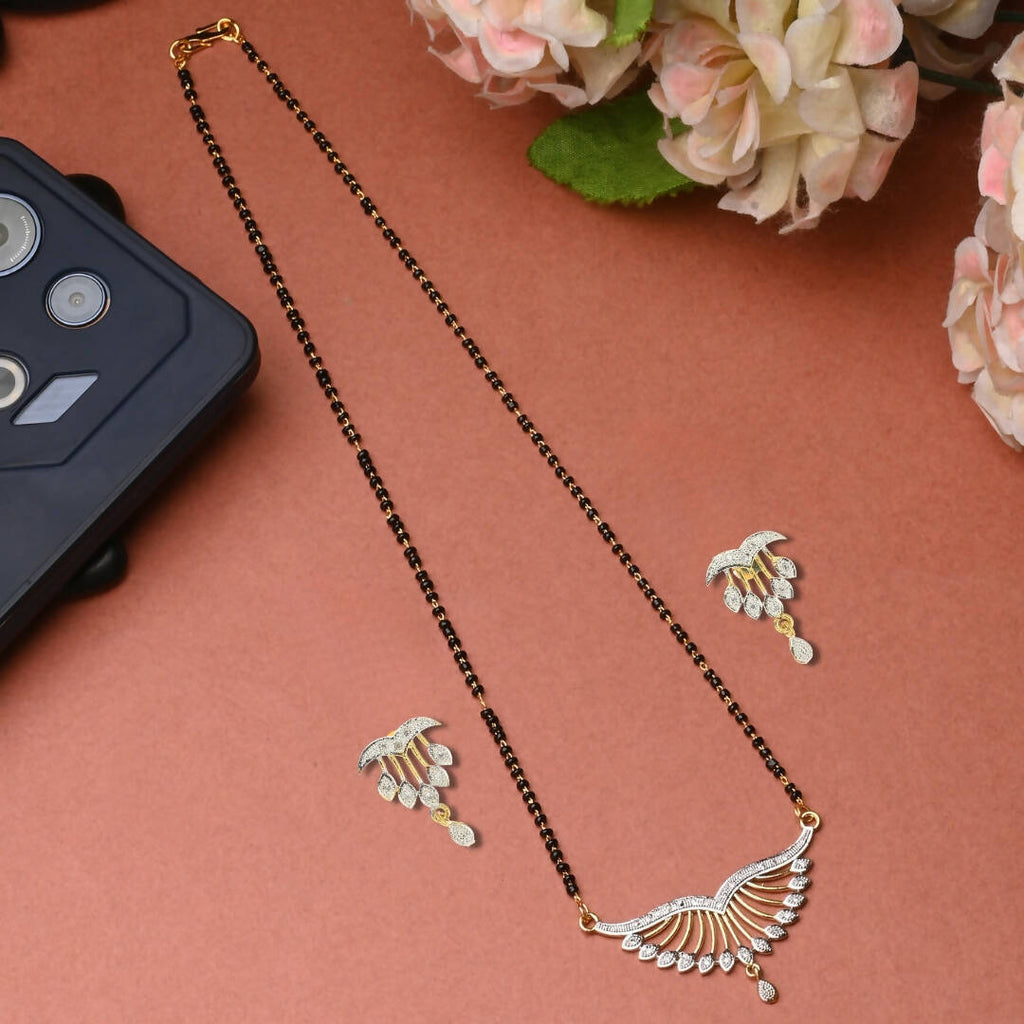 AanyaCentric Gold-Polished Mangalsutra Pendant Earring Set & Silver Plated Anklet