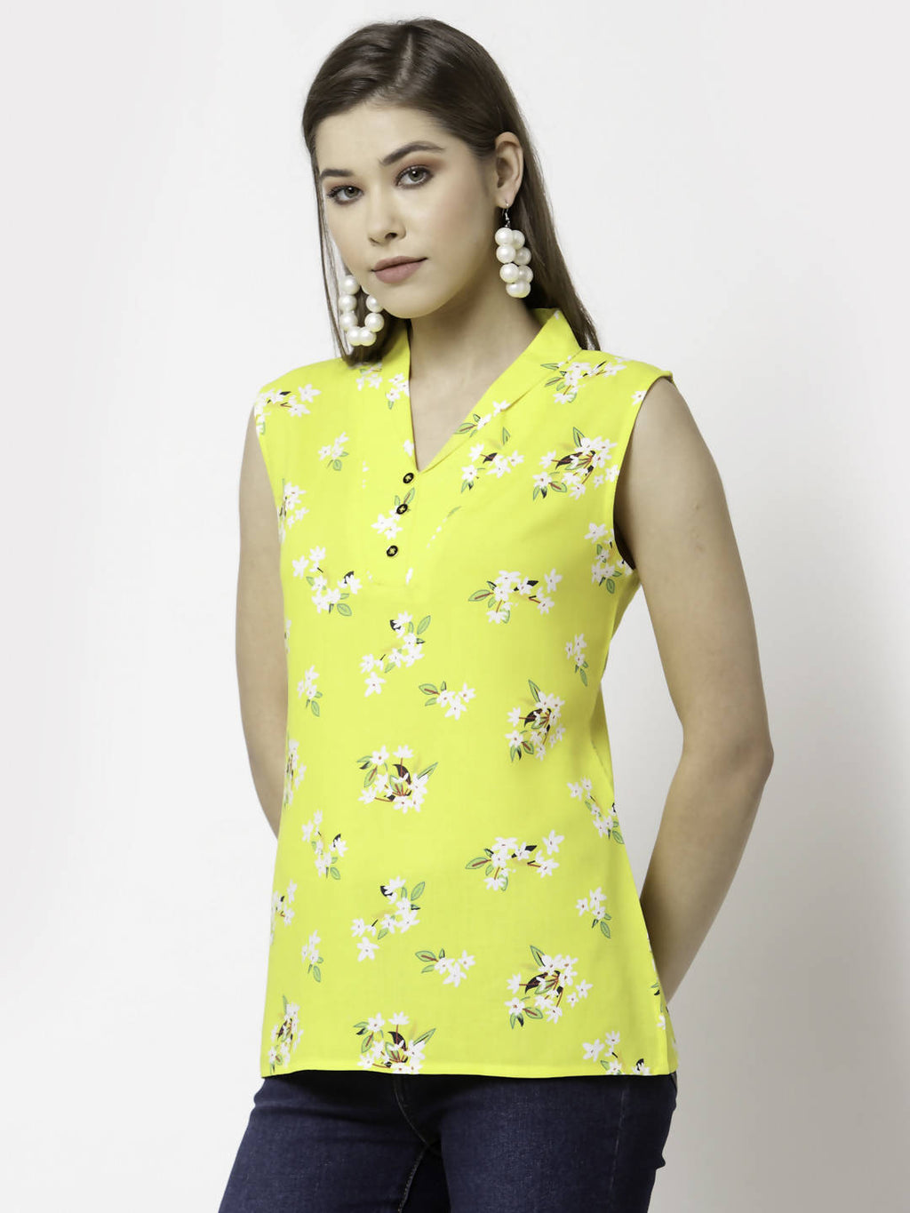 Myshka Printed Sleeveless V-Neck Casual Cotton Top For Women | Grocsy