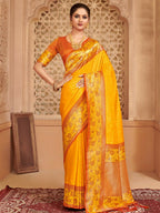 Shree Shyam Fashion Silk Blend Yellow Saree | Grocsy