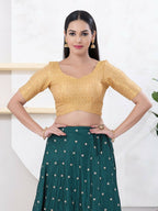 Joban Fashion Gold Tissue Elbow Sleeveless Back Open Blouse | Grocsy