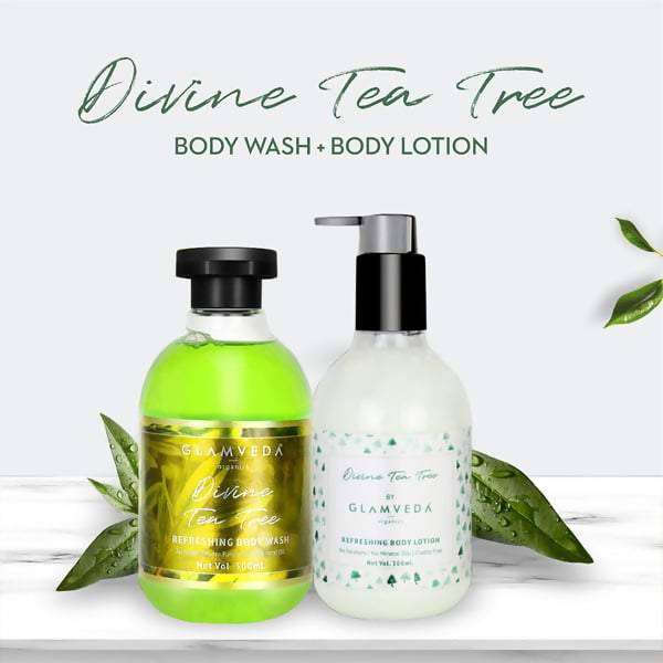Glamveda Tea Tree Refreshing Body Wash & Lotion Combo Pack | Grocsy