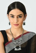 Mominos Fashion Johar Kamal Oxidised Silver-Plated Stone Work Long Necklace Handicraft | Grocsy