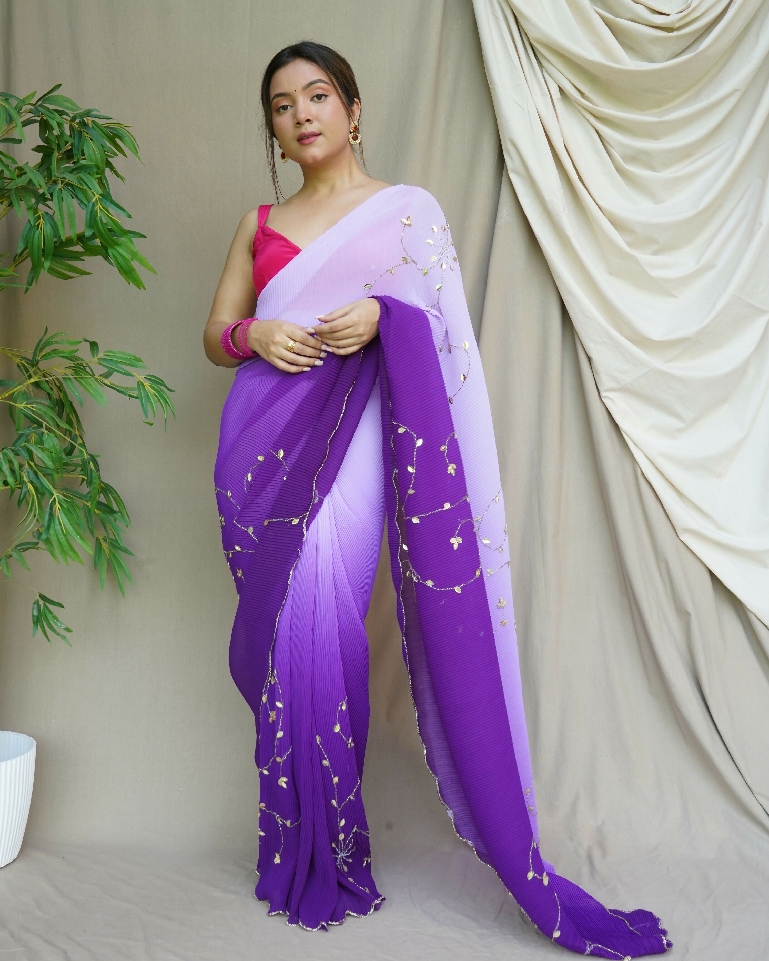 Vamsee Antara Purple Georgette Saree | Grocsy