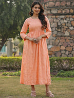 Juniper Women's Peach Festive Embroiderd Flared Dress | Grocsy