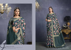 Teal Tusser Silk Floral Printed With Sequence Embroidered Saree With Unstitched Blouse - Mohmanthan Aahana | Grocsy
