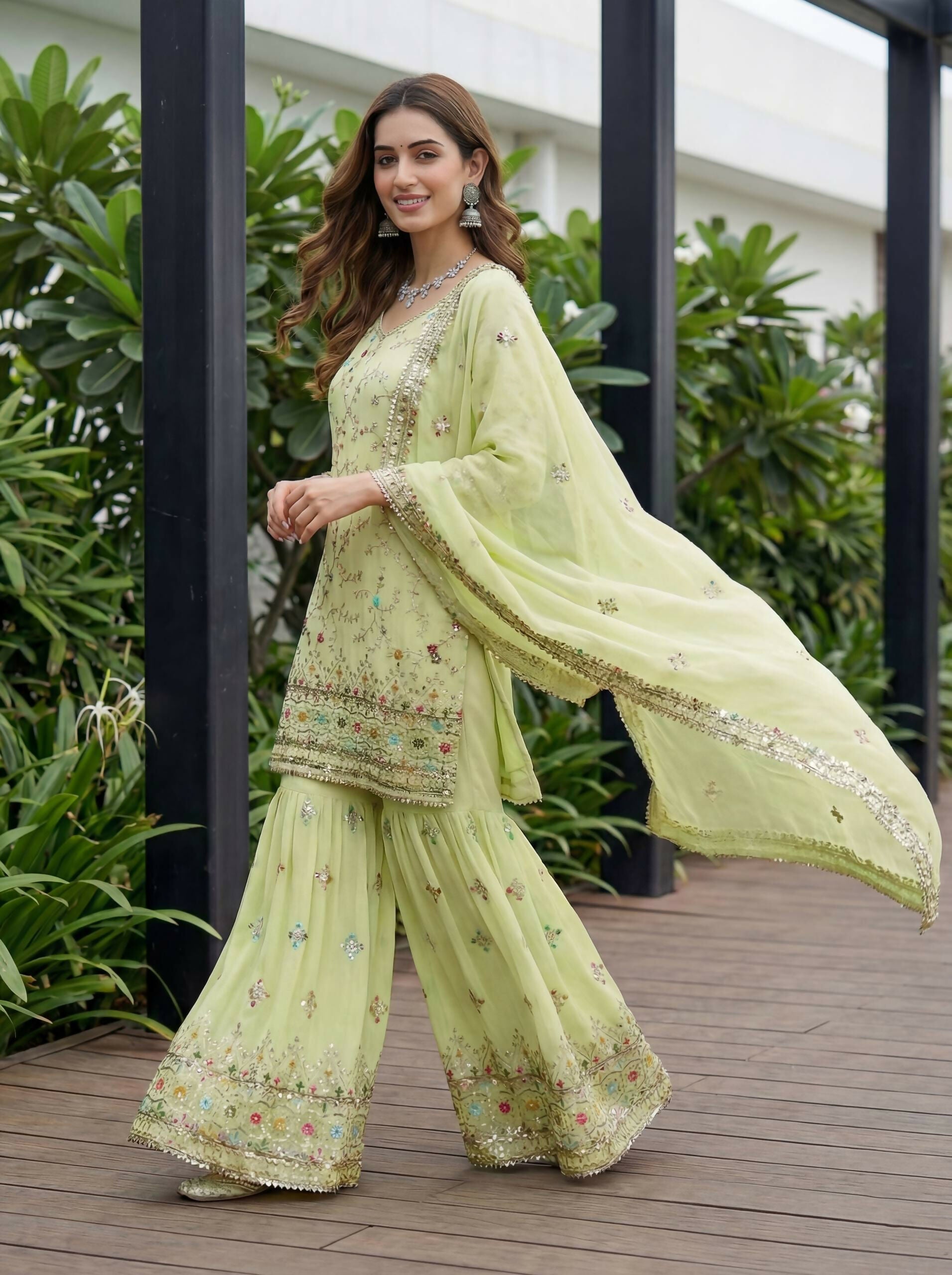 Joban Fashion Pista Georgette Embroidered Sharara Set | Grocsy