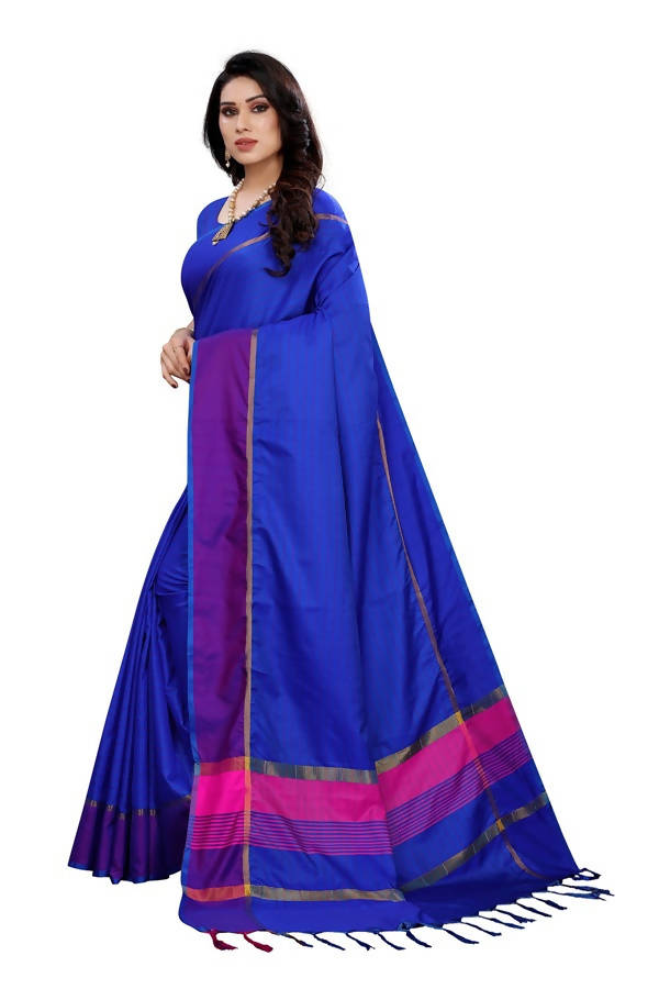 Vamika Royal Blue Cotton Silk Weaving Saree (Binita Royal Blue) | Grocsy