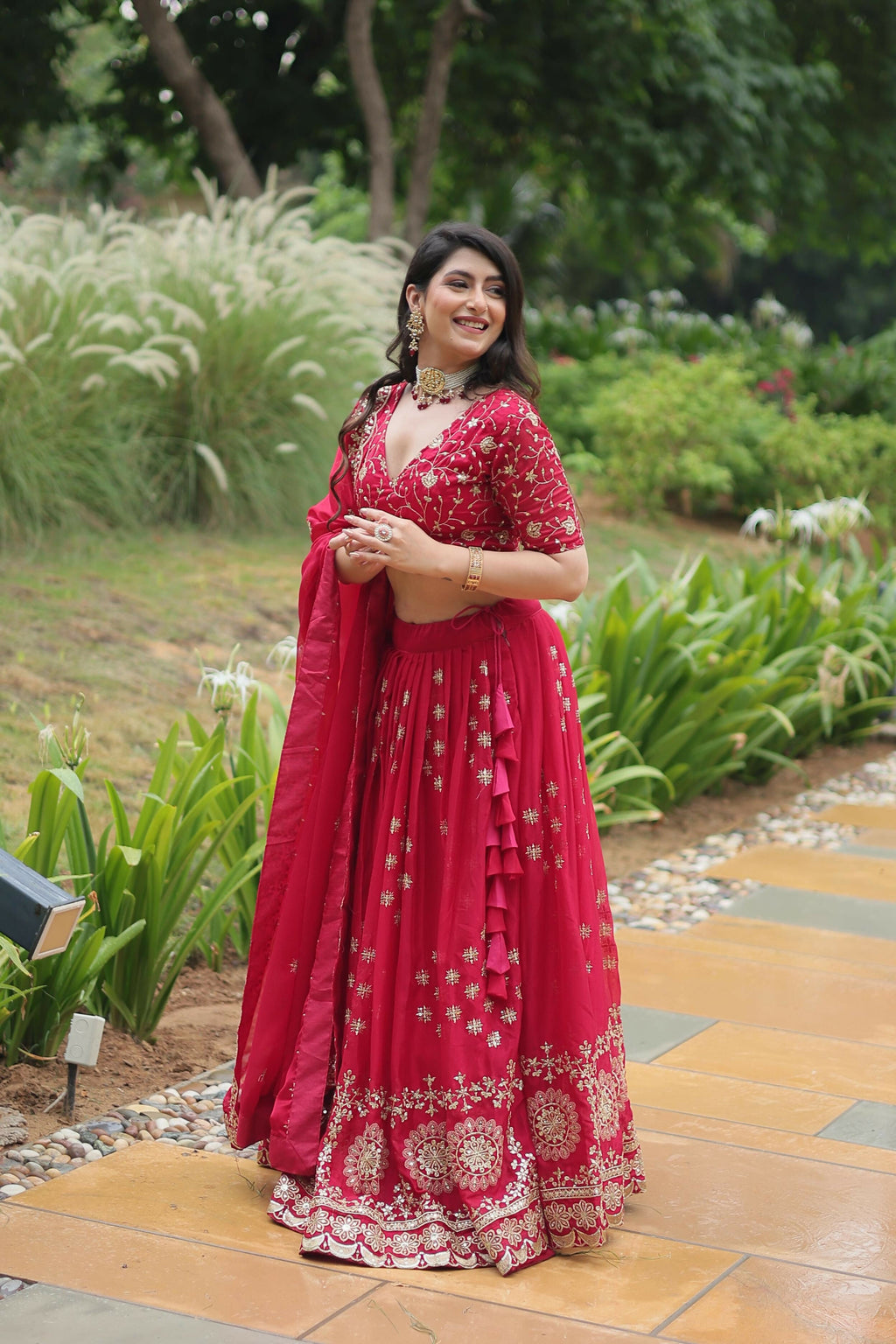Lorenvalley Ranipink Rangoli Silk Heavy Sequins & Thread Embroidered work Lehenga Choli | Grocsy