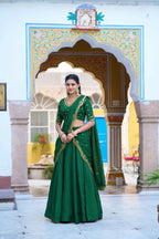 Lorenvalley Fashion Green NC Silk Plain Lehenga Embroidery Work Choli with Dupatta | Grocsy