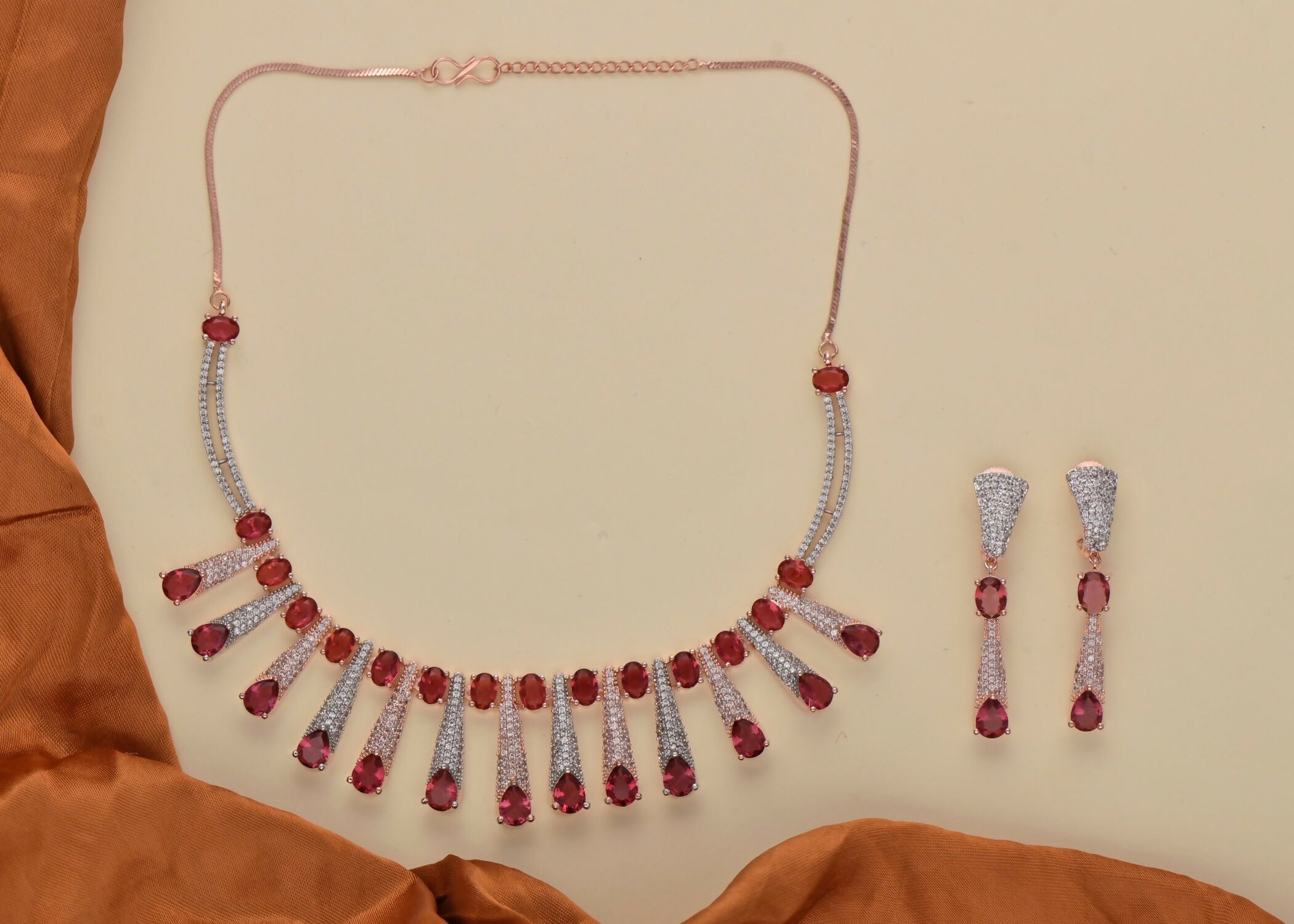 Joban Fashion Women Brass Golden White Ruby Ad Necklace Set | Grocsy