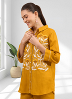 Joban Fashion Mustard Cotton, Linen Embroidered Readymade Cord Set | Grocsy