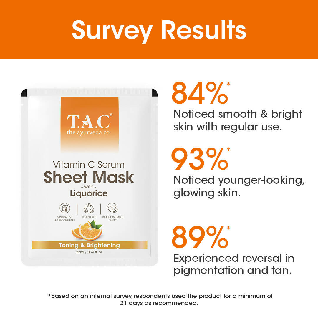 TAC - The Ayurveda Co. Vitamin C Serum Sheet Mask | Natural Skin Brightness | Grocsy