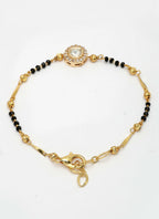 NVR Women Gold-Polished & Black Brass AD-Studded Hand Mangalsutra Link Bracelet
