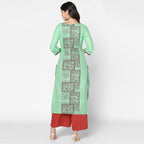 Cheera Hand Block Print Light Green Anarkali Kurta (MAAI-064K) | Grocsy
