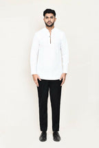 Joban Fashion White Colored Imported Jacquard Fabric Open Prince Coat, Kurta With Pant | Grocsy