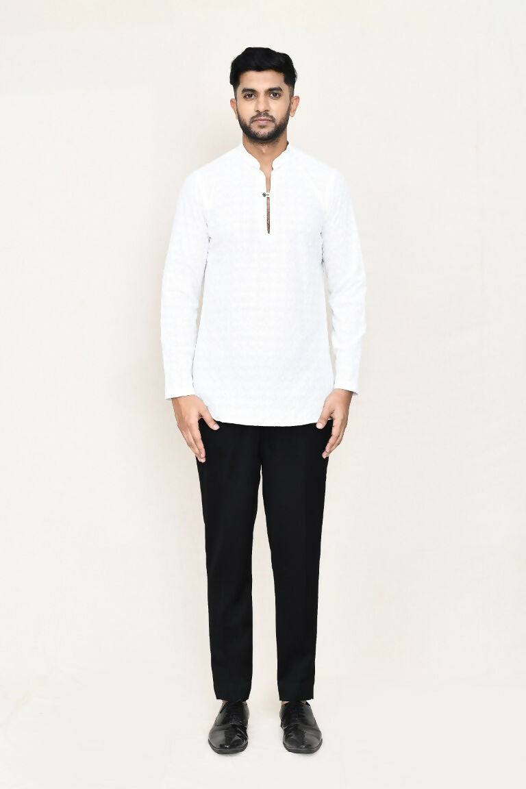 Joban Fashion White Colored Imported Jacquard Fabric Open Prince Coat, Kurta With Pant | Grocsy