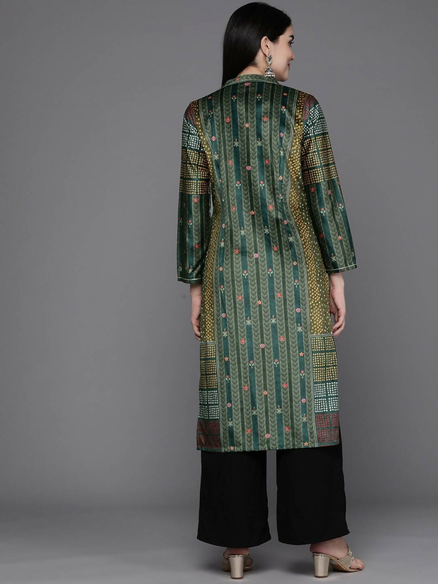 Ahalyaa Women Printed Gotta Patti Velvet Kurta - Green Color | Grocsy