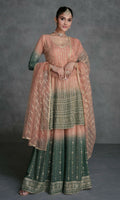 Vastranavya Peach Embroidered Sequins Pakistani Palazzo Suit Party Wear | Grocsy