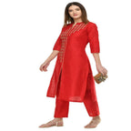 Lagi Women's Red Poly silk Straight Embroidred Kurta Pant (RO115B) | Grocsy