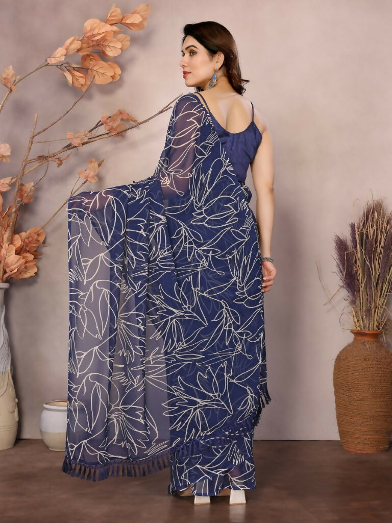 Partywear Designer Georgette Blue Fancy Saree - Durga | Grocsy