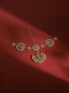 Gold-Polished White Kundan-Studded Pearl Beaded Matha Patti - Ruby Raang | Grocsy