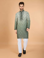 Vastranavya Ombre Green Premium Viscose Silk Thread & Sequence Embroidery work Kurta | Grocsy