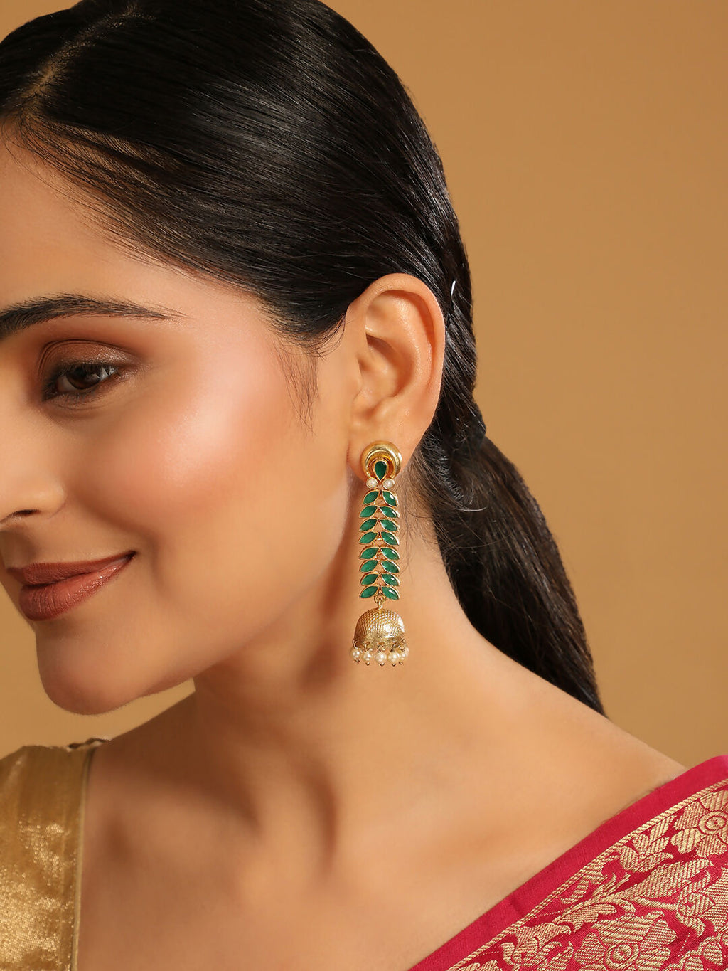 Nuyug 22K Gold Plated Green Fern Earrings | Grocsy