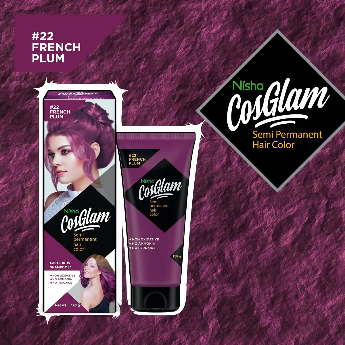 Nisha Cosglam Semi Permanent Hair Color 22 French Plum | Grocsy