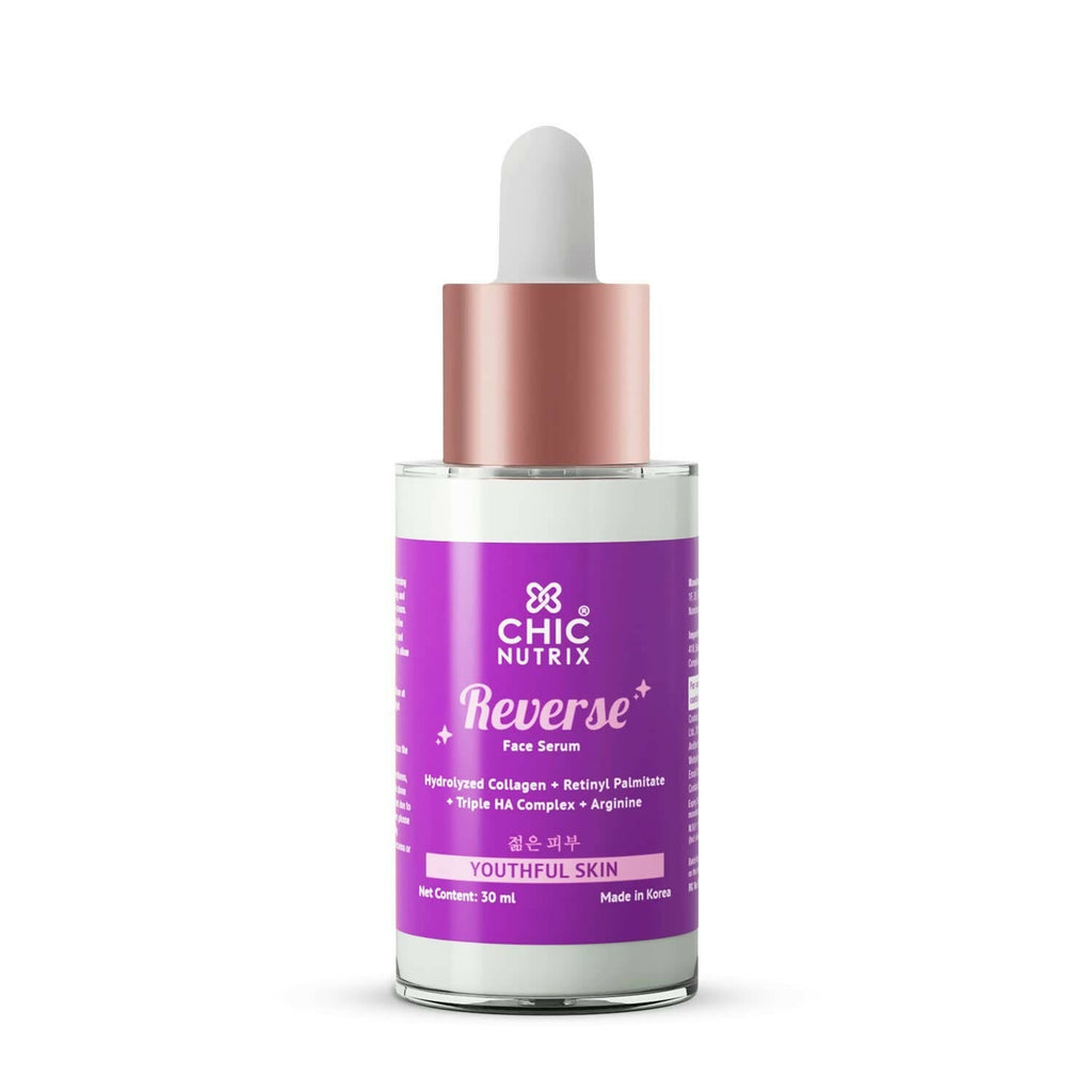 Chicnutrix Korean Reverse – Anti Aging Face and Eye Serum with Hydrolyzed Collagen + Retinol, Helps Reverse Puffiness & Dark Circles | Grocsy