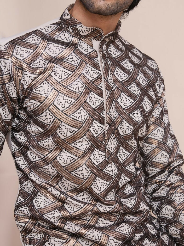 Vastranavya Traditional Festival Wear Pure Silk Thread & Sequence Embroidered Work Kurta | Grocsy