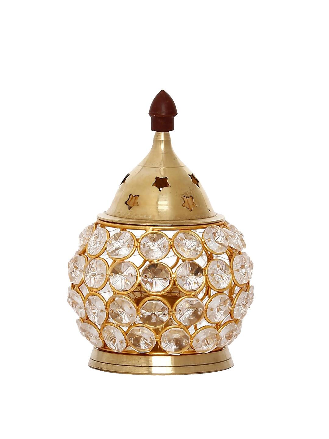 eCraftIndia Gold-Toned & Transparent Crystal & Brass Akhand Diya | Grocsy