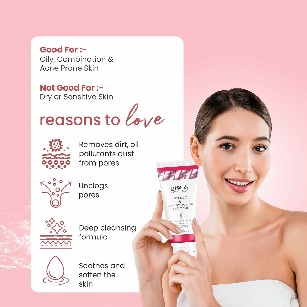 Globus Naturals Glycolic & 1% Salicylic Acid Face wash | Grocsy